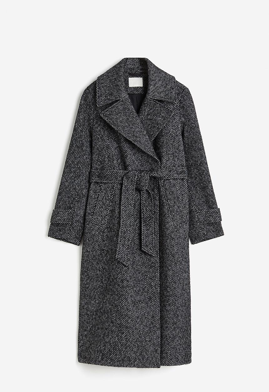 H&M - Tie-belt twill coat - black striped