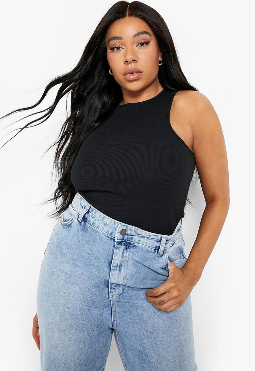 boohoo - Plus rib racer neck vest - black