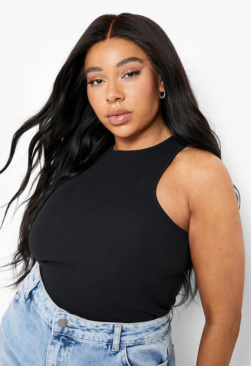 boohoo - Plus rib racer neck vest - black
