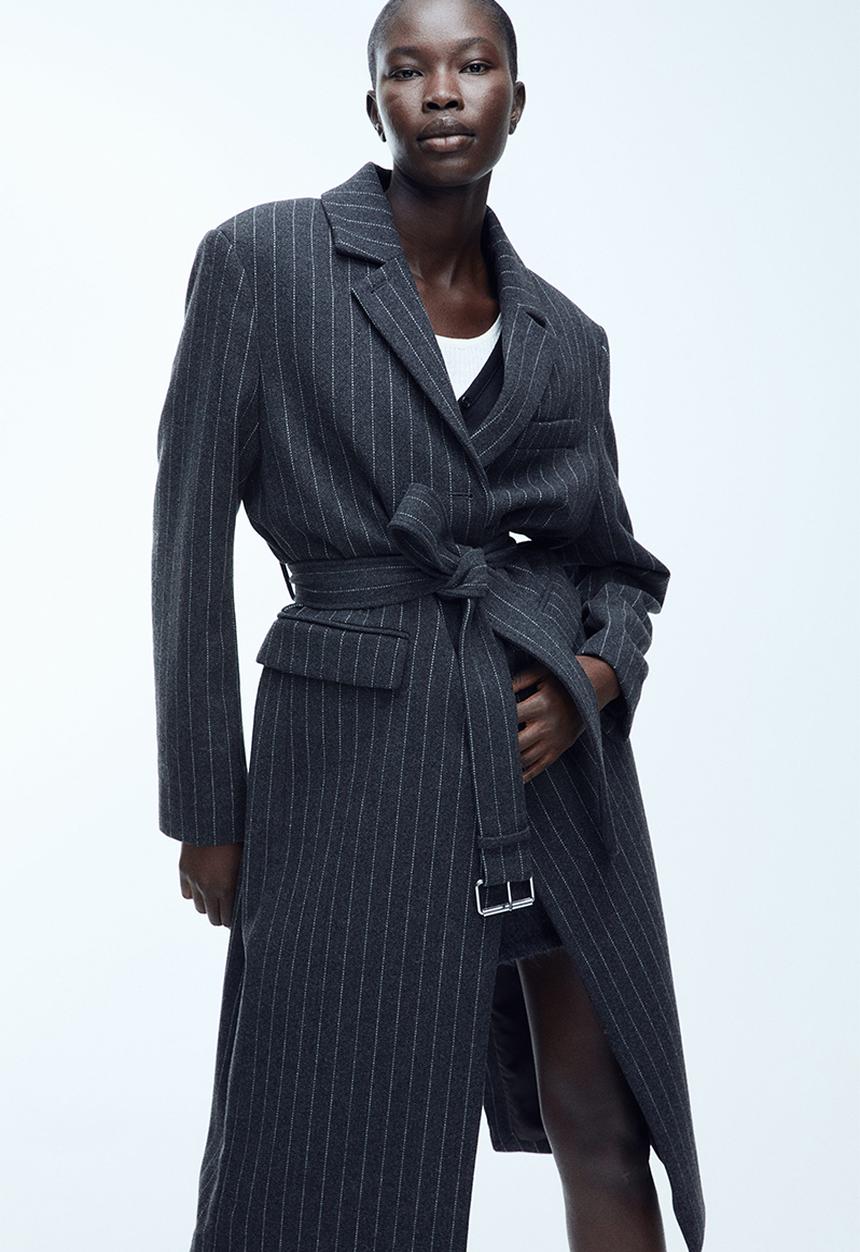 H&M - Wool-blend coat - dark grey pinstriped