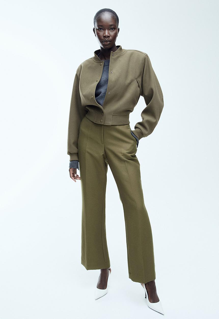 H&M - Felted bomber jacket - dark khaki green