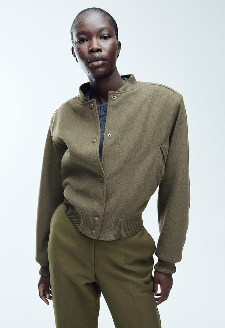 H&M - Felted bomber jacket - dark khaki green