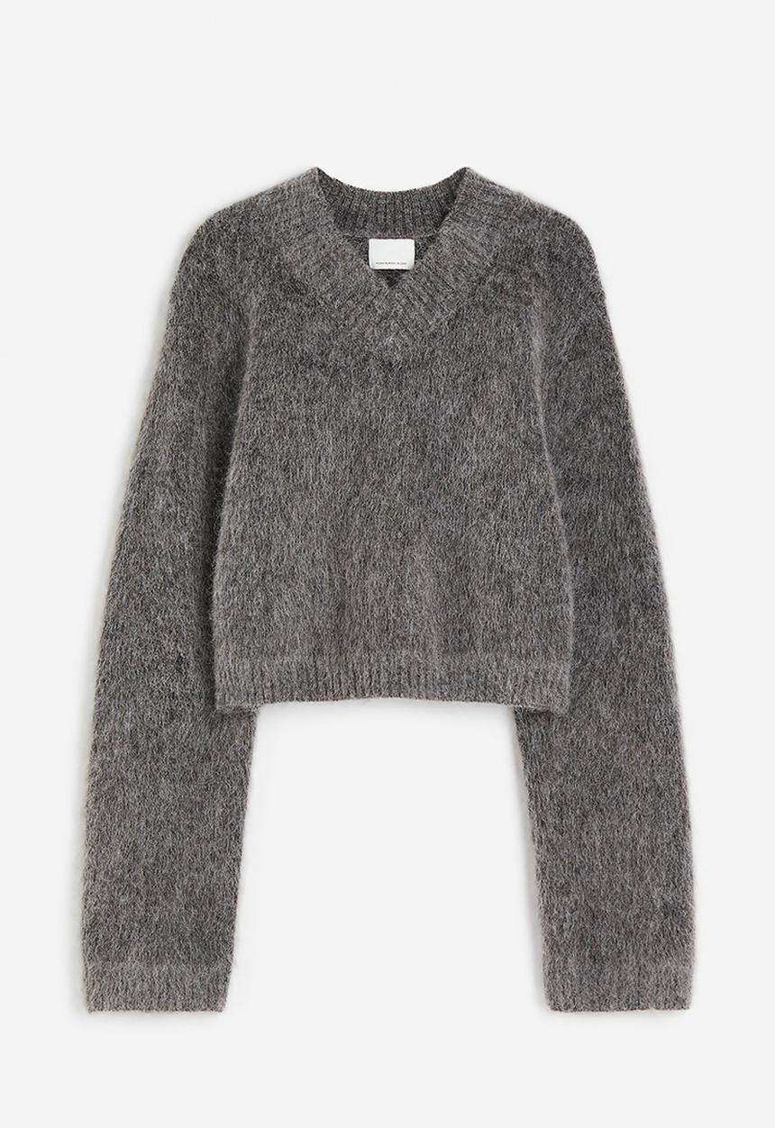 H&M - Cropped mohair-blend jumper - dark grey