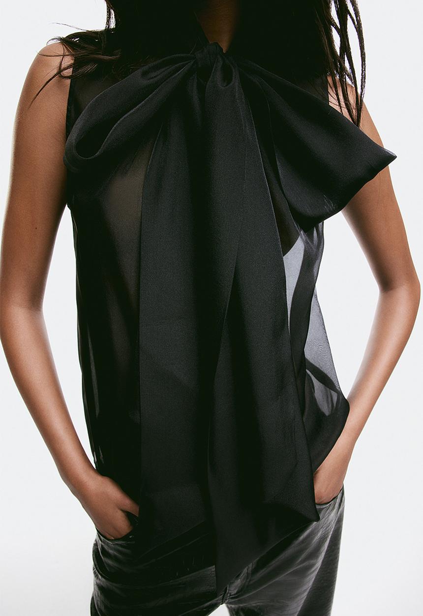H&M - Sheer tie-neck blouse - black