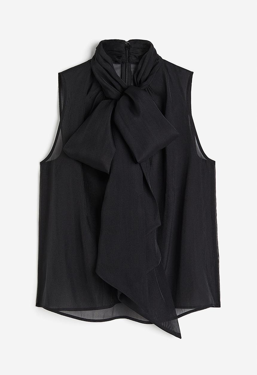 H&M - Sheer tie-neck blouse - black
