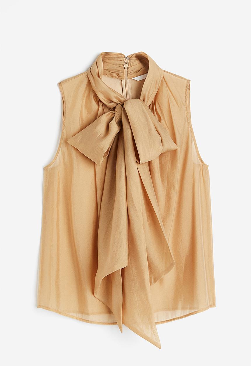 H&M - Sheer tie-neck blouse - beige