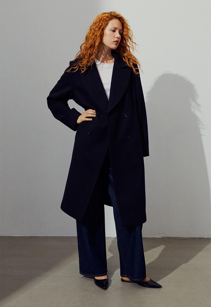 H&M - Double-breasted coat - black