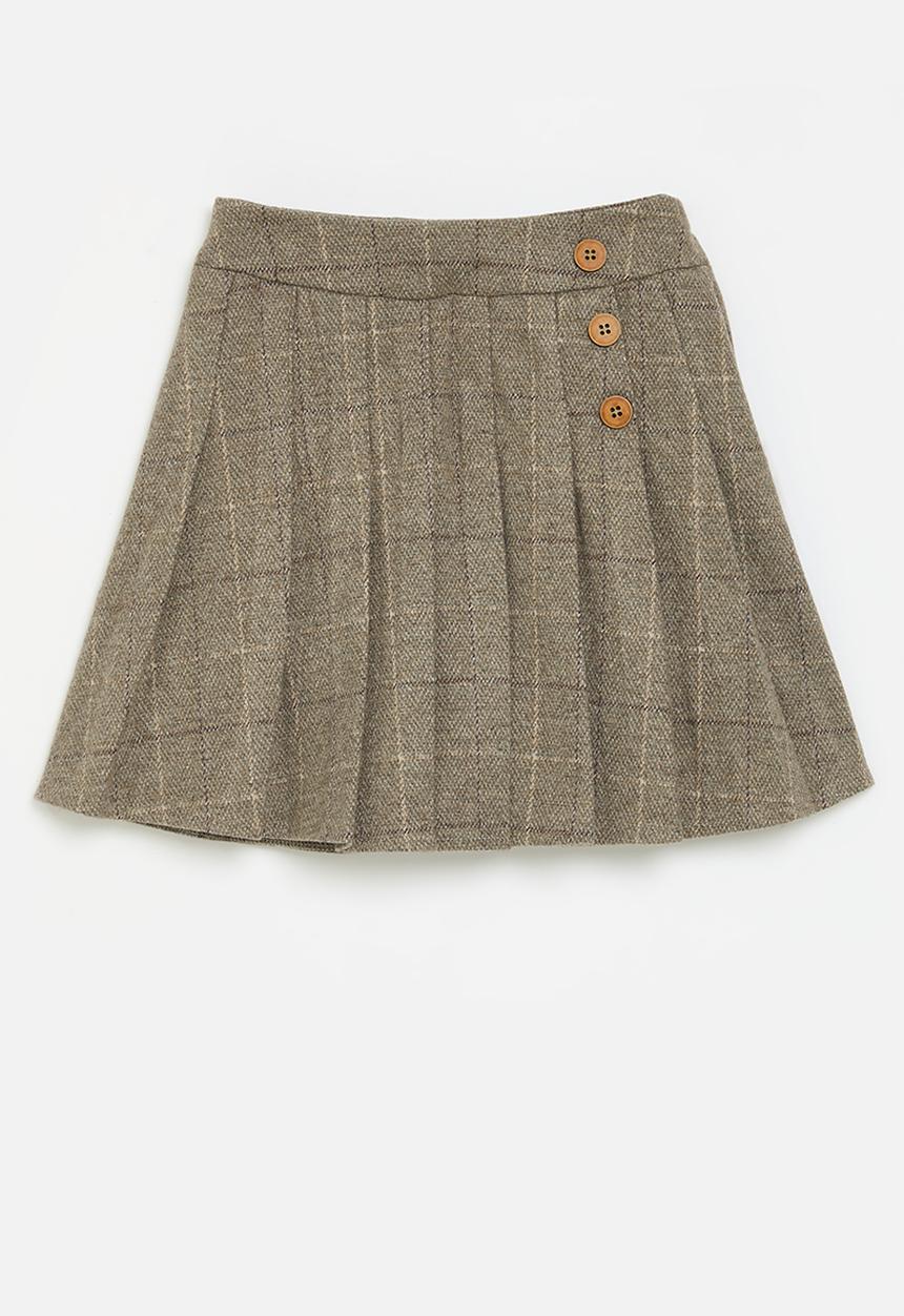 Pop Candy - Plaid pleated skirt - light brown