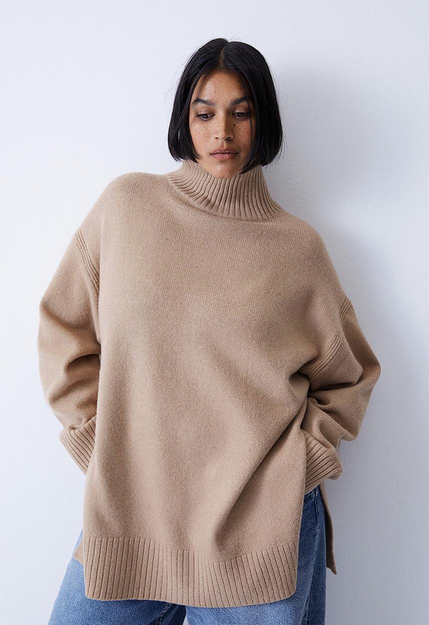 H&M - Oversized polo-neck jumper - dark beige