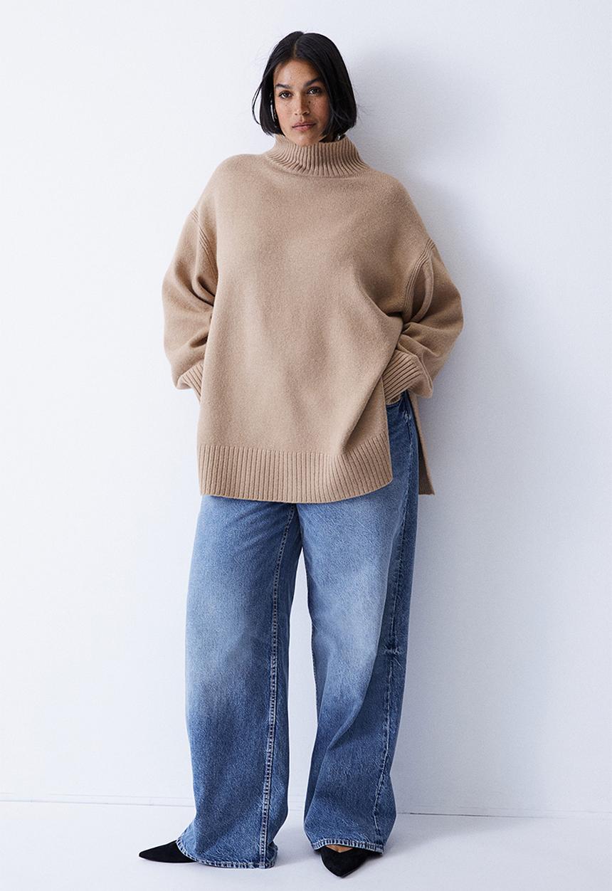 H&M - Oversized polo-neck jumper - dark beige