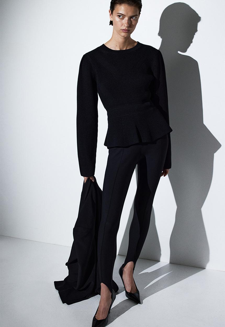 H&M - Puff-sleeved peplum jumper - black