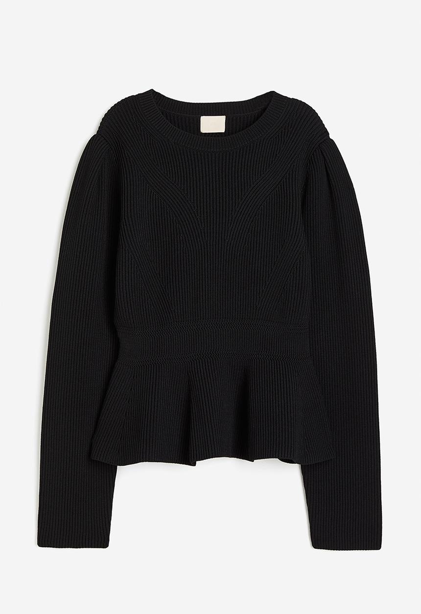 H&M - Puff-sleeved peplum jumper - black
