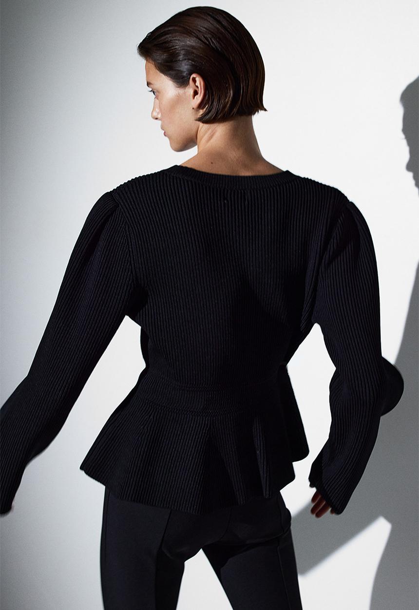 H&M - Puff-sleeved peplum jumper - black