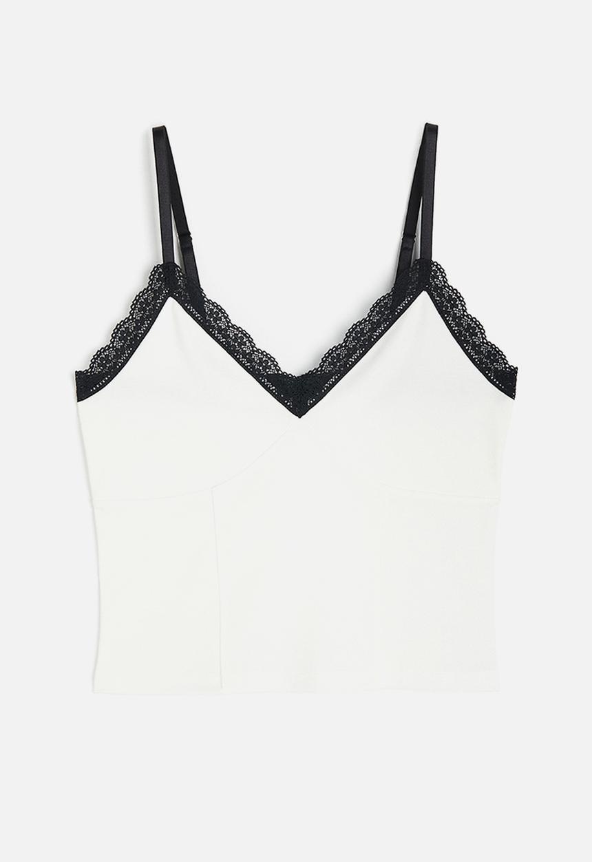 H&M - Lace-trimmed strappy top - white & black 