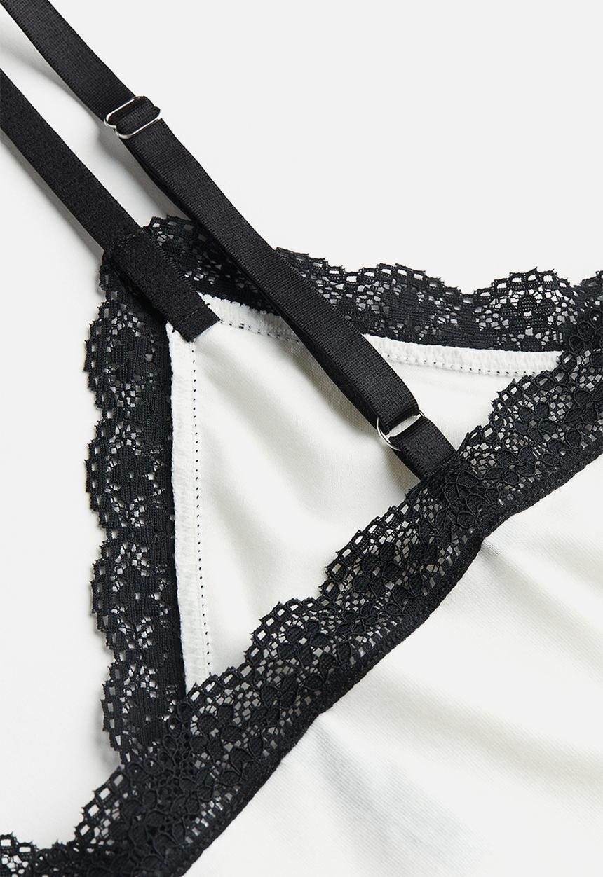 H&M - Lace-trimmed strappy top - white & black 