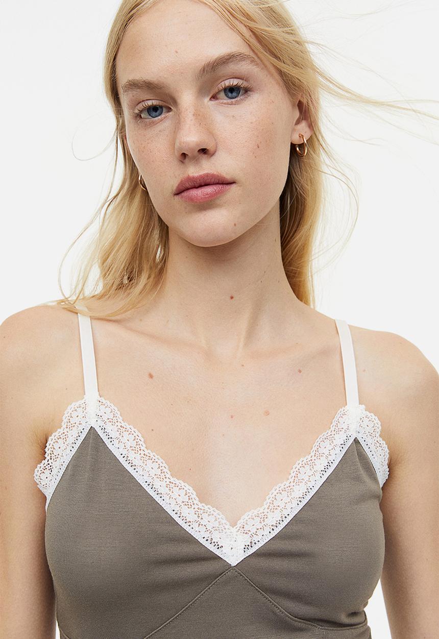 H&M - Lace-trimmed strappy top - beige multi