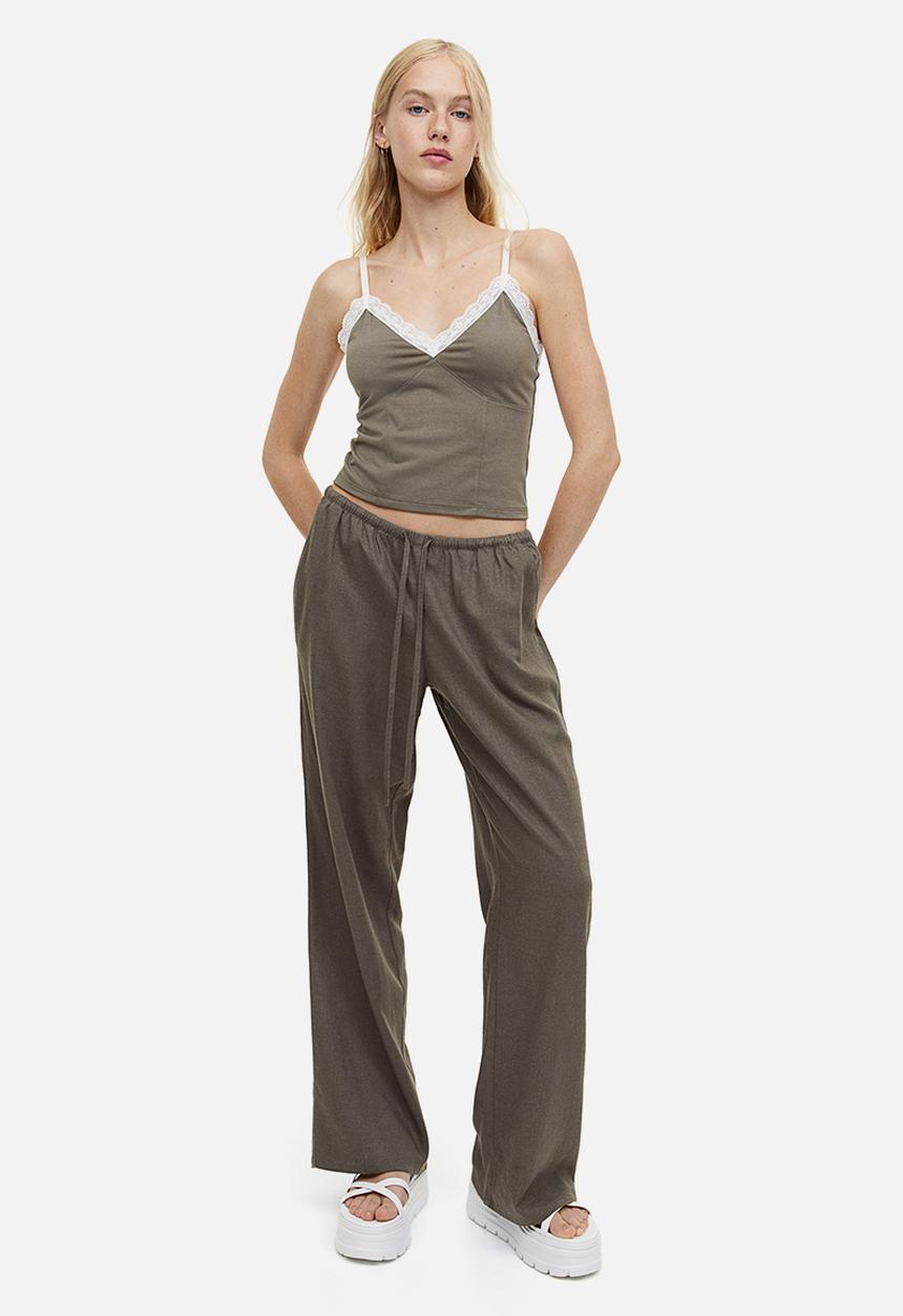 H&M - Lace-trimmed strappy top - beige multi