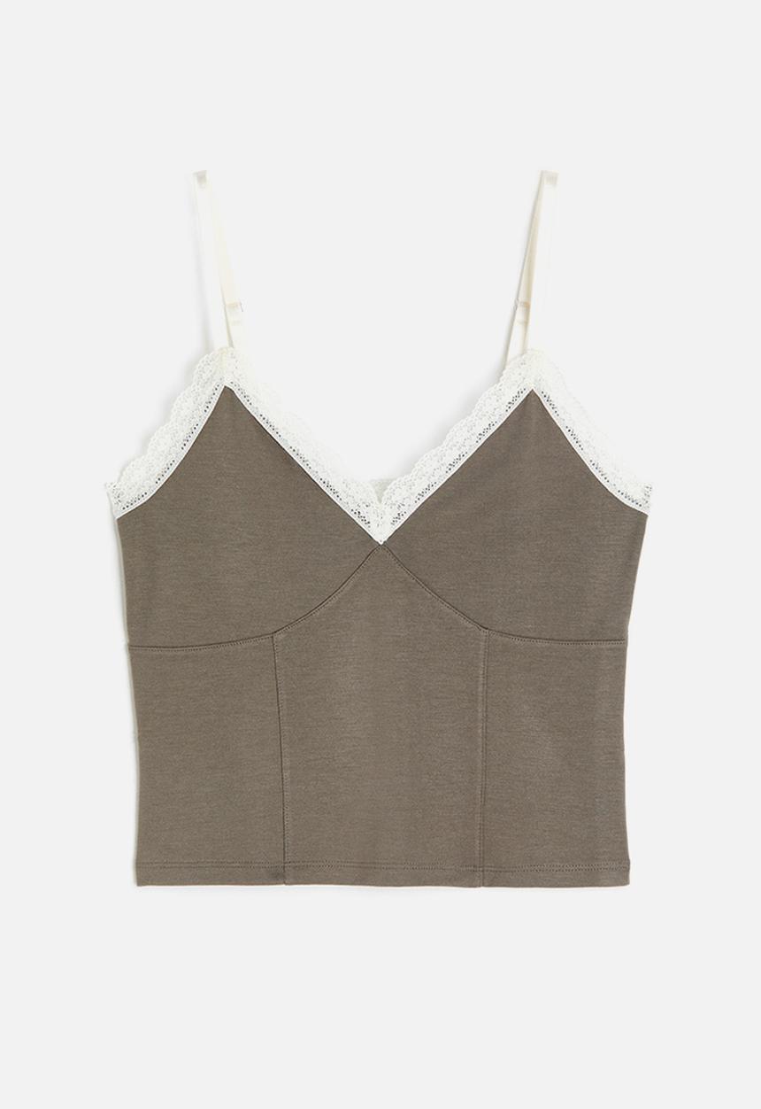 H&M - Lace-trimmed strappy top - beige multi