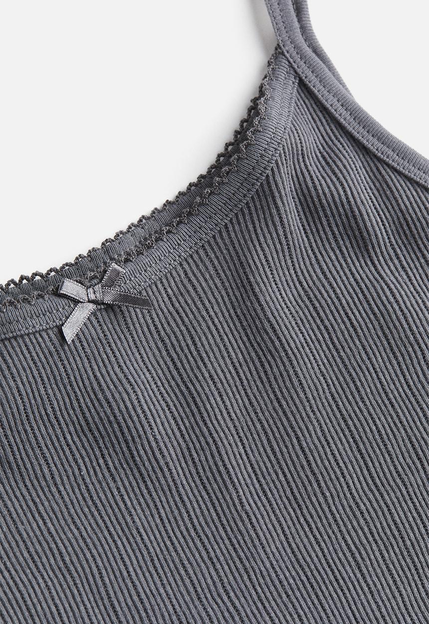 H&M - Picot-trimmed strappy top - dark grey