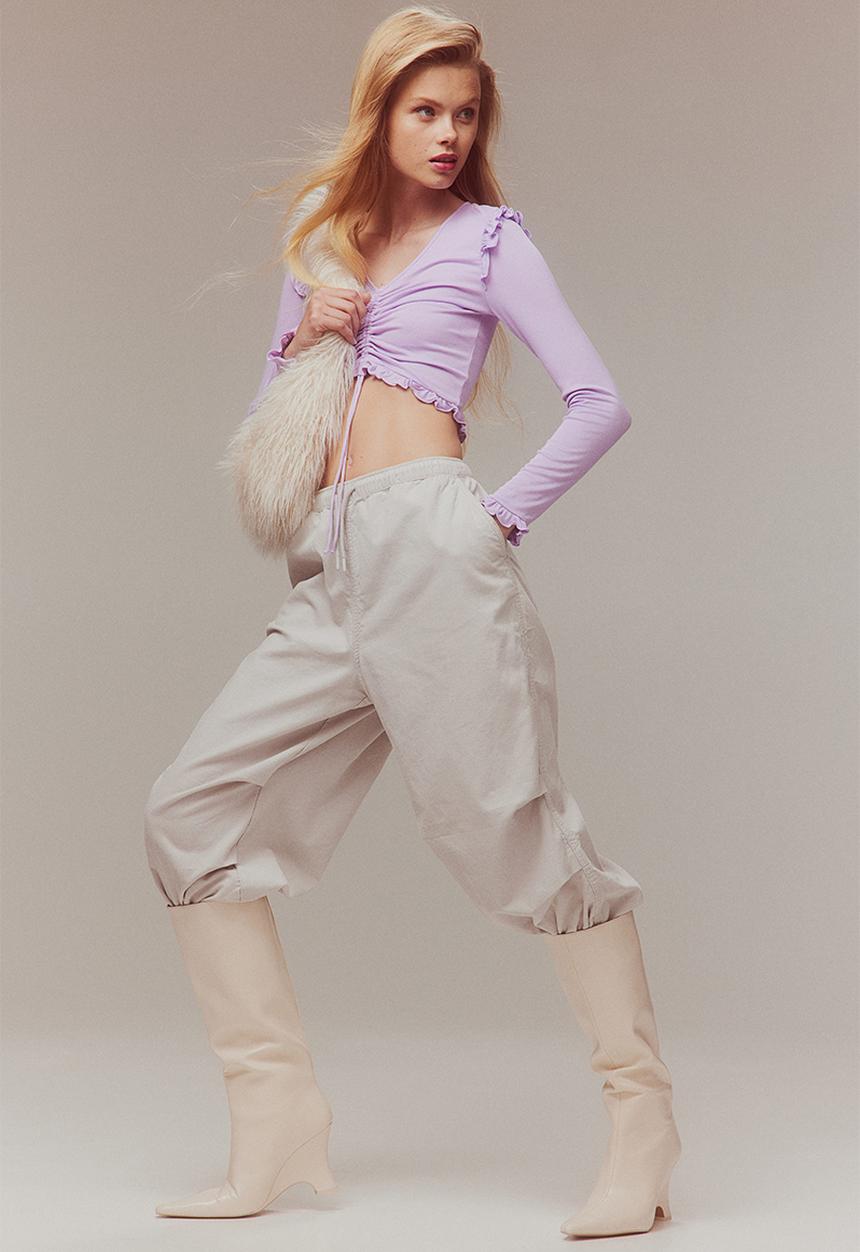 H&M - Ribbed drawstring-detail top - purple
