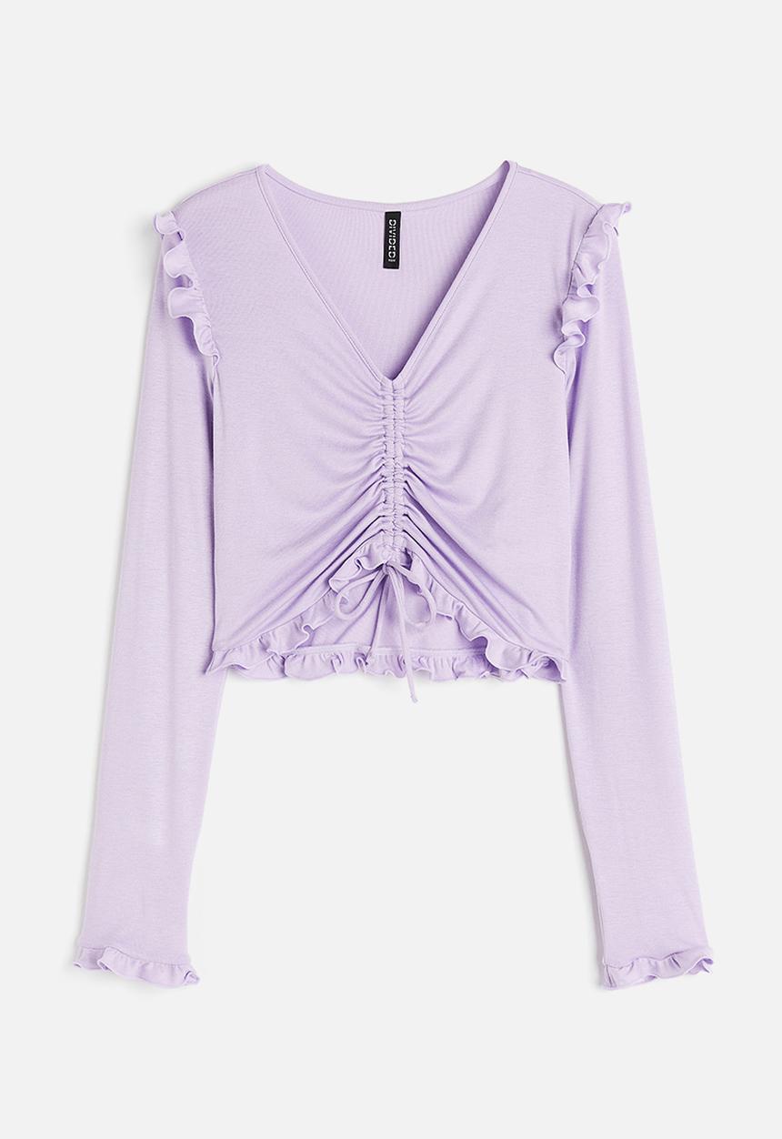 H&M - Ribbed drawstring-detail top - purple