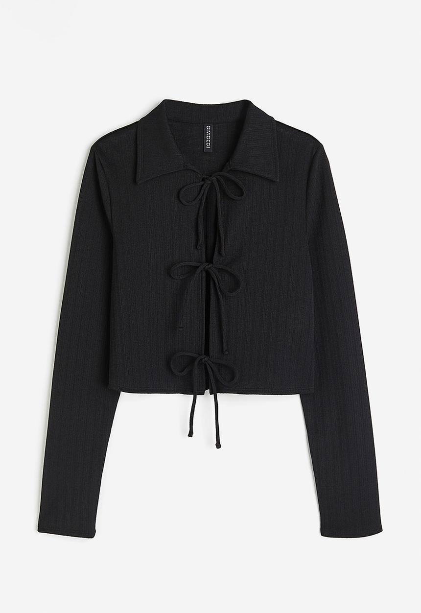 H&M - Ribbed tie-front top - black