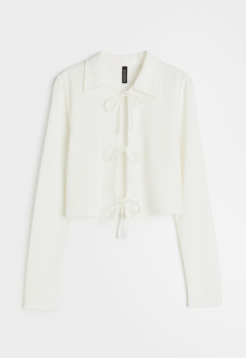 H&M - Ribbed tie-front top - cream