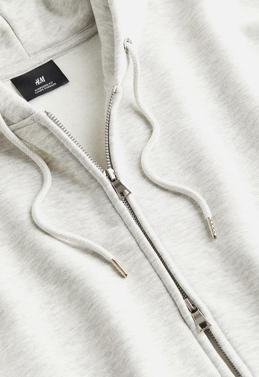 H&M - Oversized fit zip-through hoodie - light grey marl 