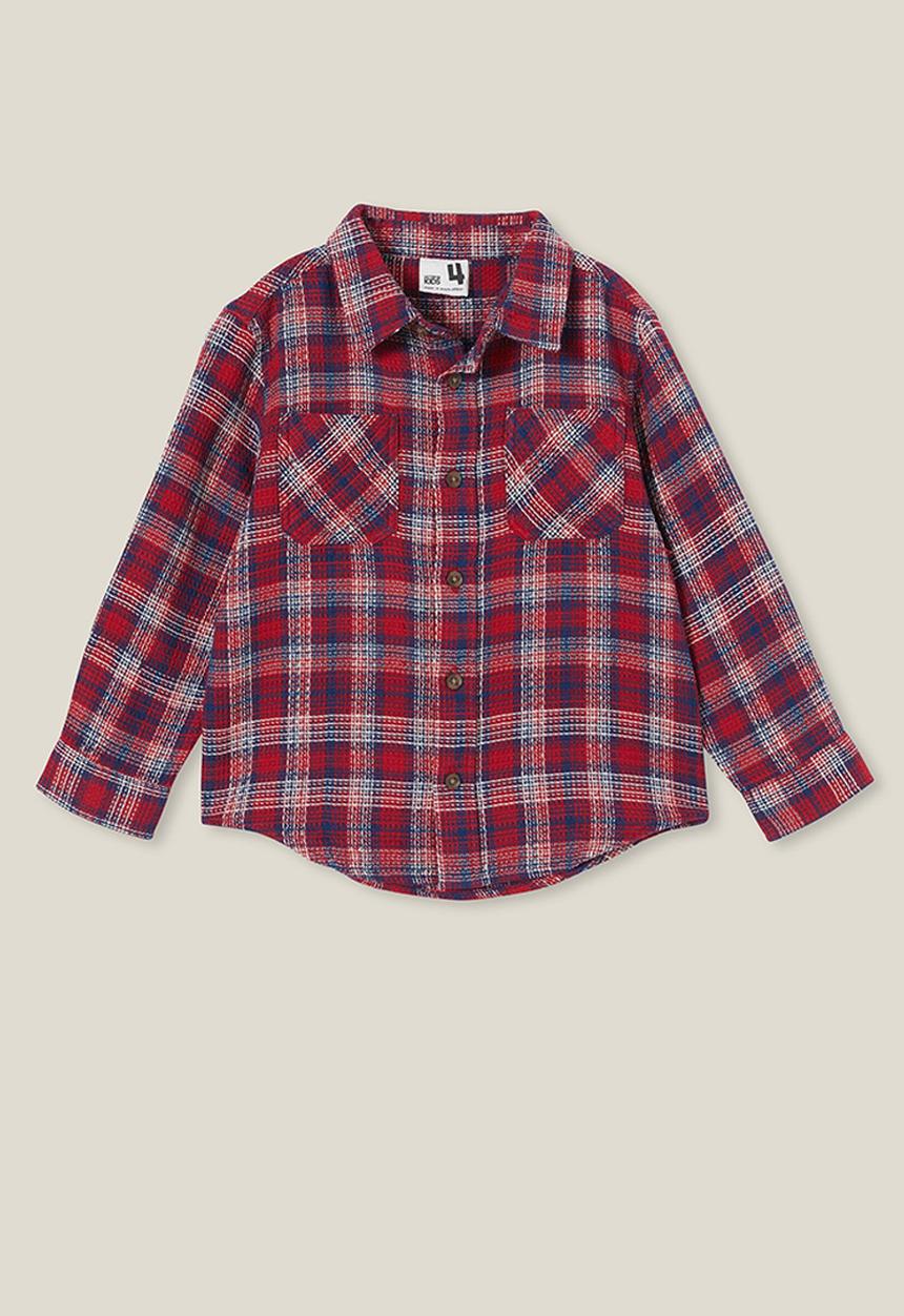 Cotton On - Rugged long sleeve shirt - heritage red/in the navy waffle plaid
