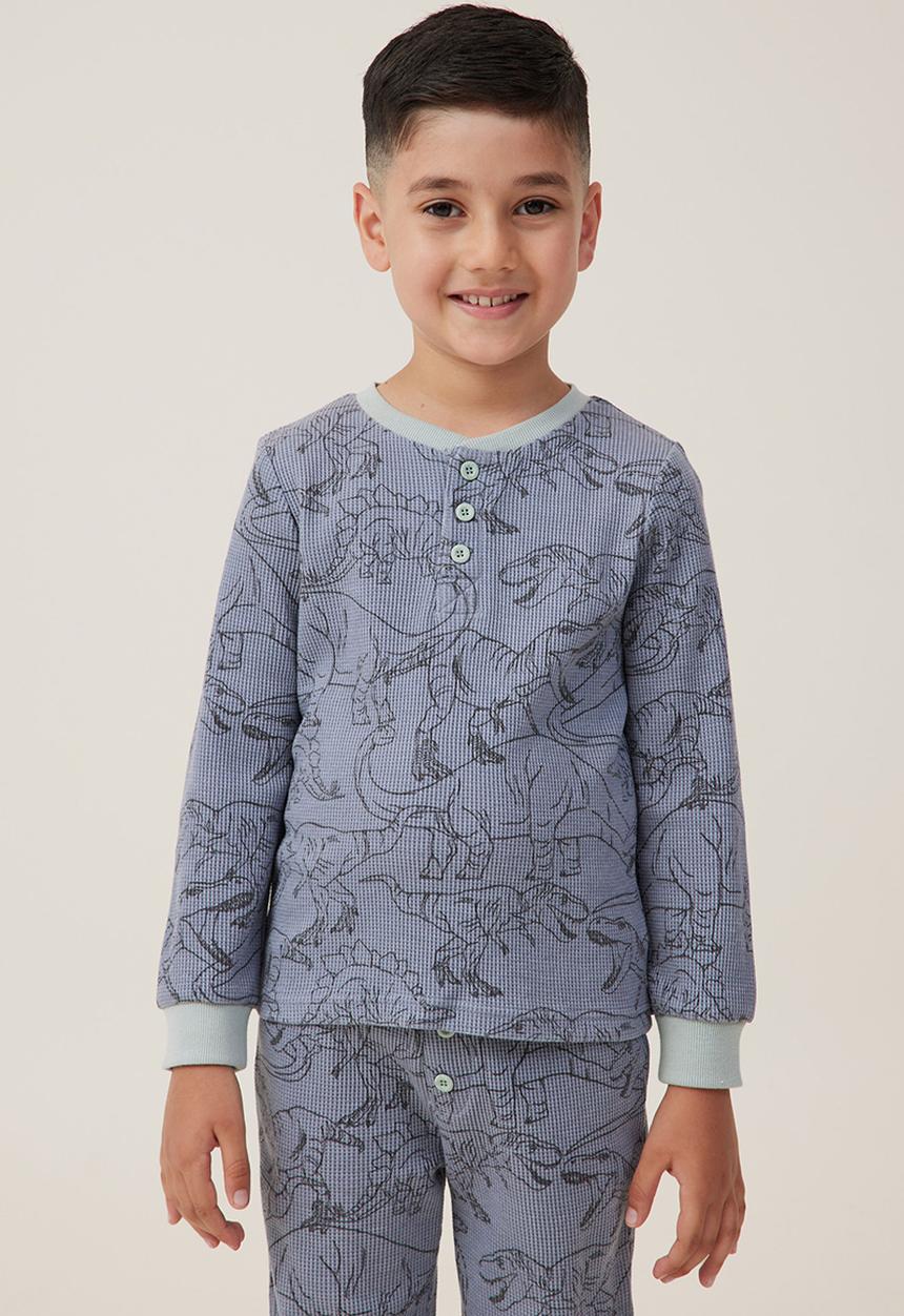 Cotton On - Finley long sleeve pyjama set - steel/sketchy outline dino