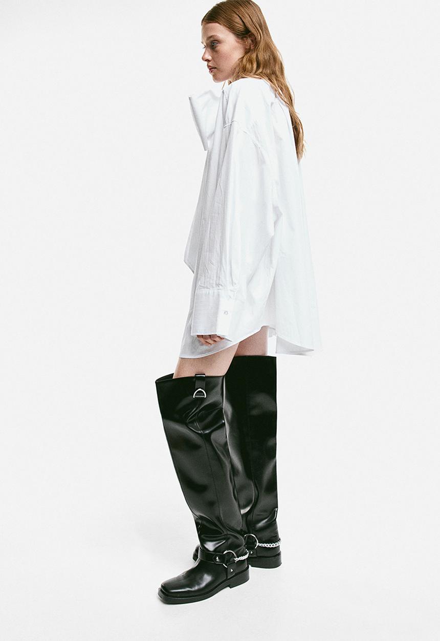 H&M - Oversized tie-neck shirt - white