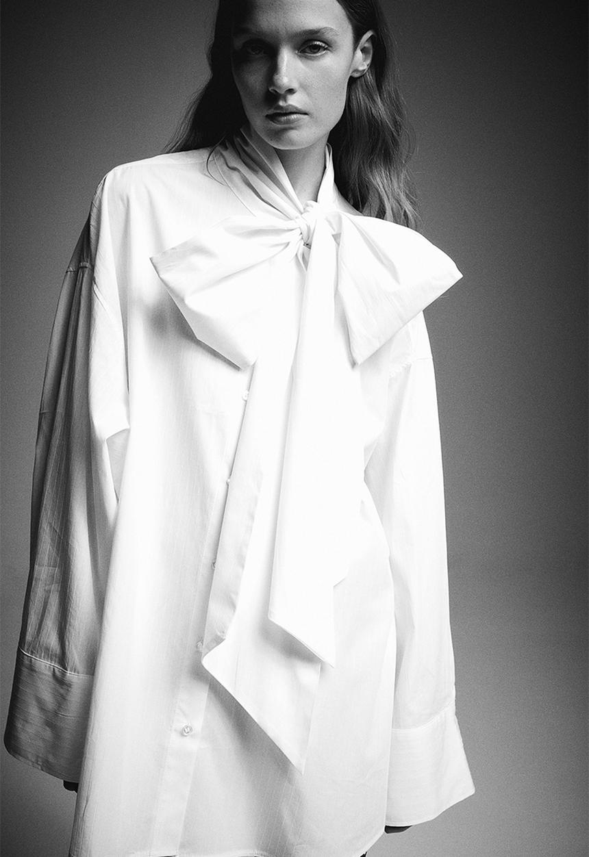 H&M - Oversized tie-neck shirt - white