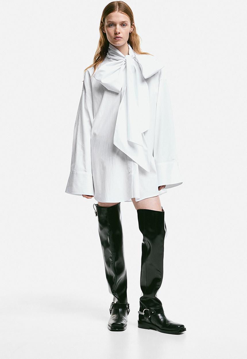 H&M - Oversized tie-neck shirt - white
