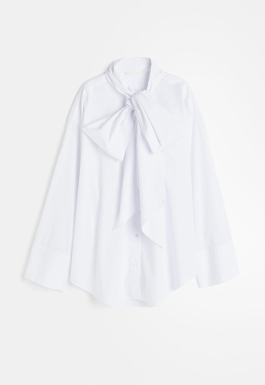 H&M - Oversized tie-neck shirt - white