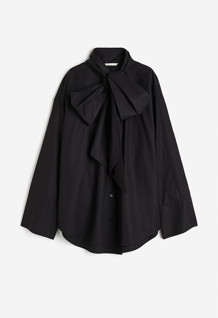 H&M - Oversized tie-neck shirt - black
