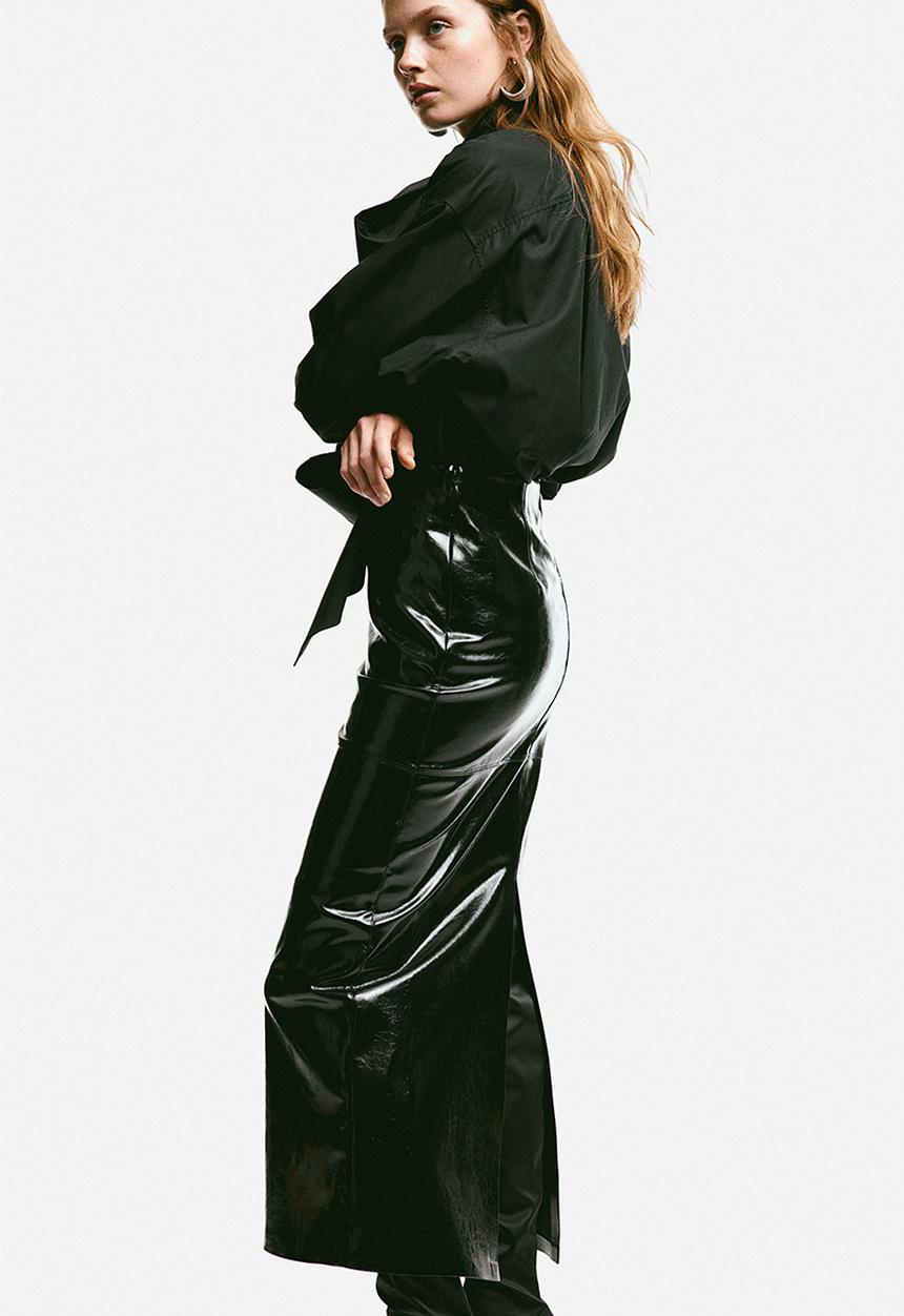 H&M - Oversized tie-neck shirt - black