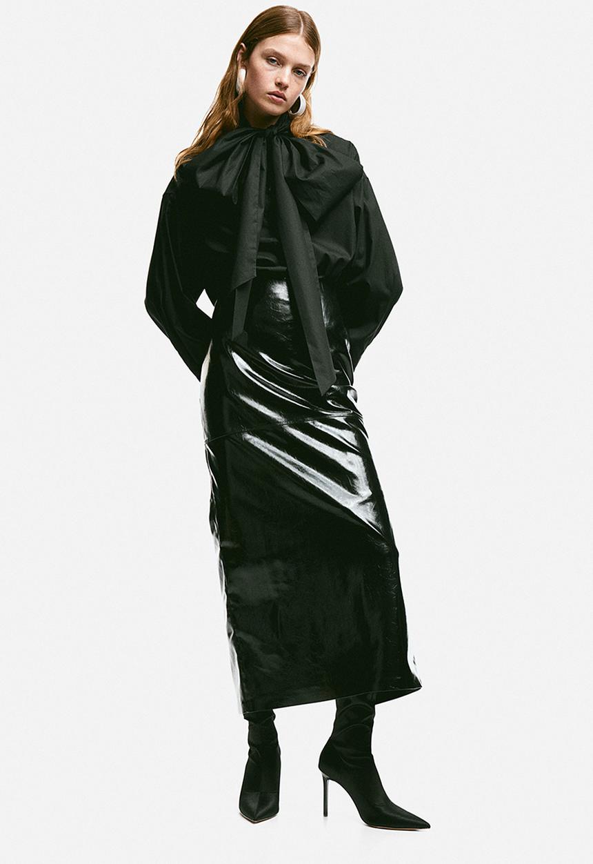 H&M - Oversized tie-neck shirt - black
