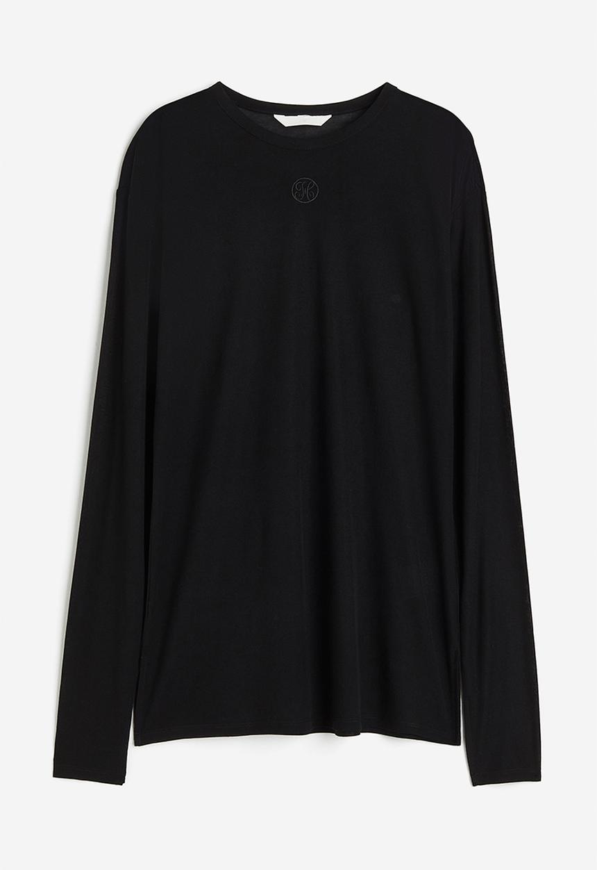 H&M - Textured viscose-blend top - black