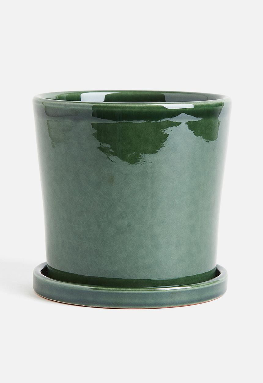H&M - Plant pot and saucer - green