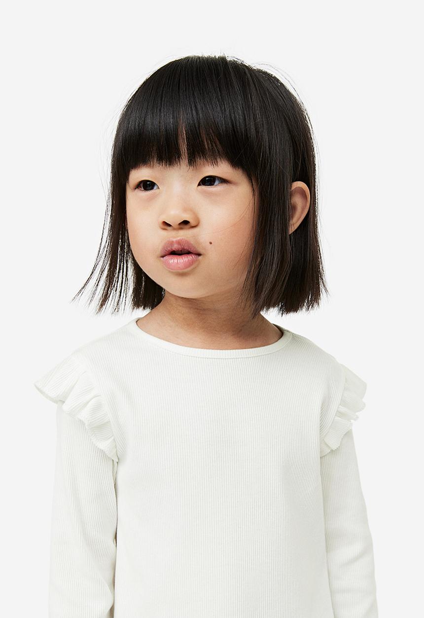 H&M - Flounce-trimmed ribbed top - white