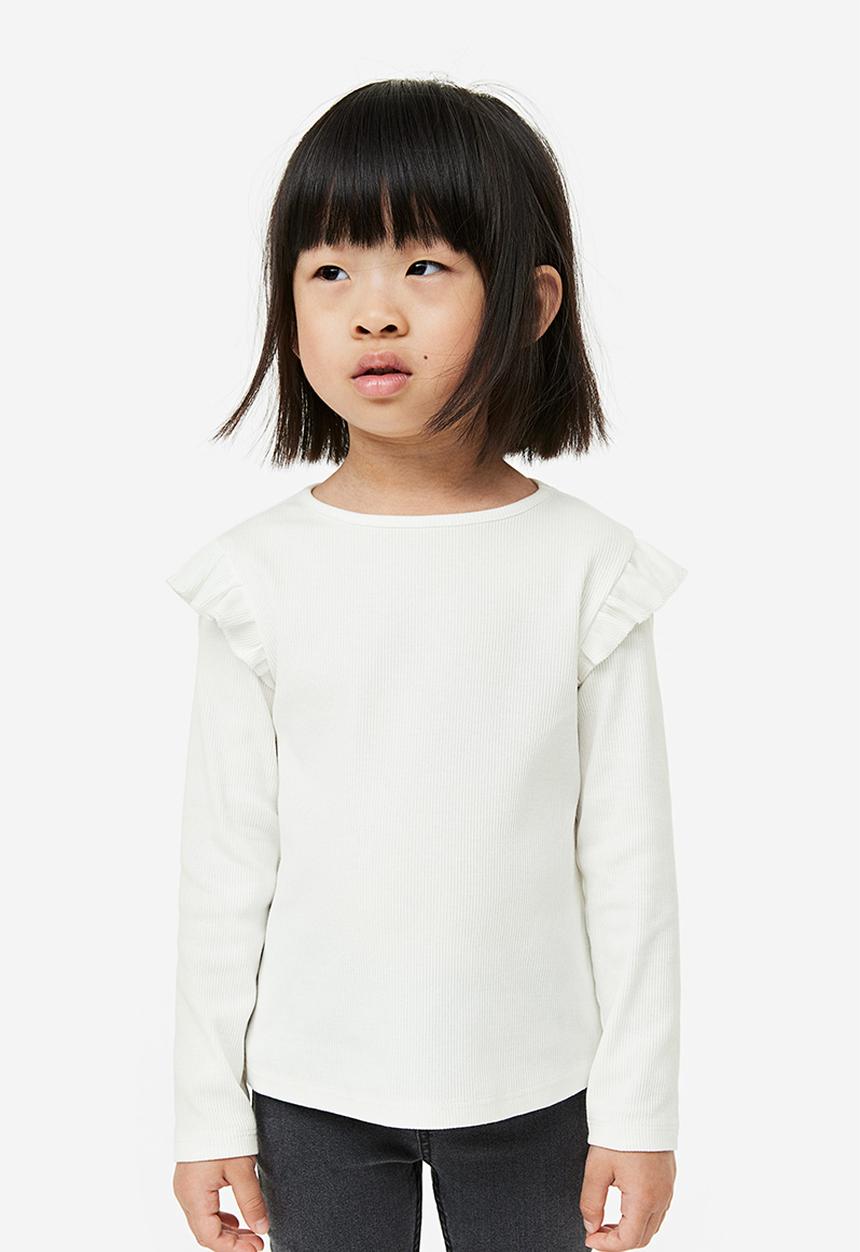 H&M - Flounce-trimmed ribbed top - white