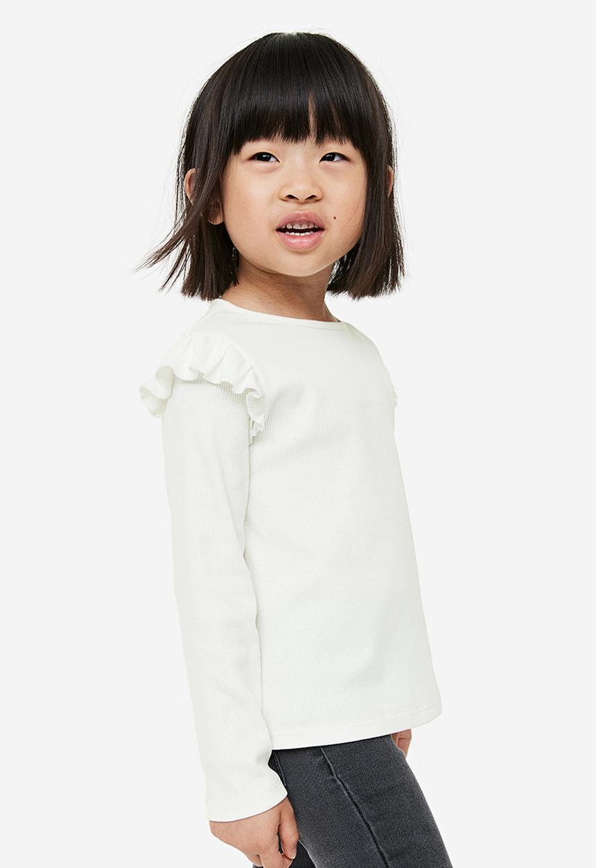 H&M - Flounce-trimmed ribbed top - white