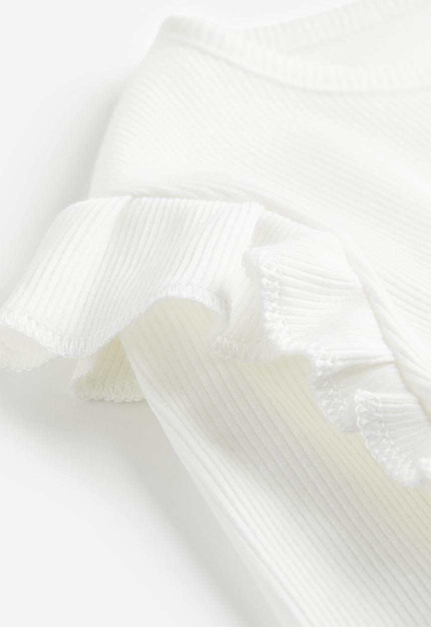 H&M - Flounce-trimmed ribbed top - white