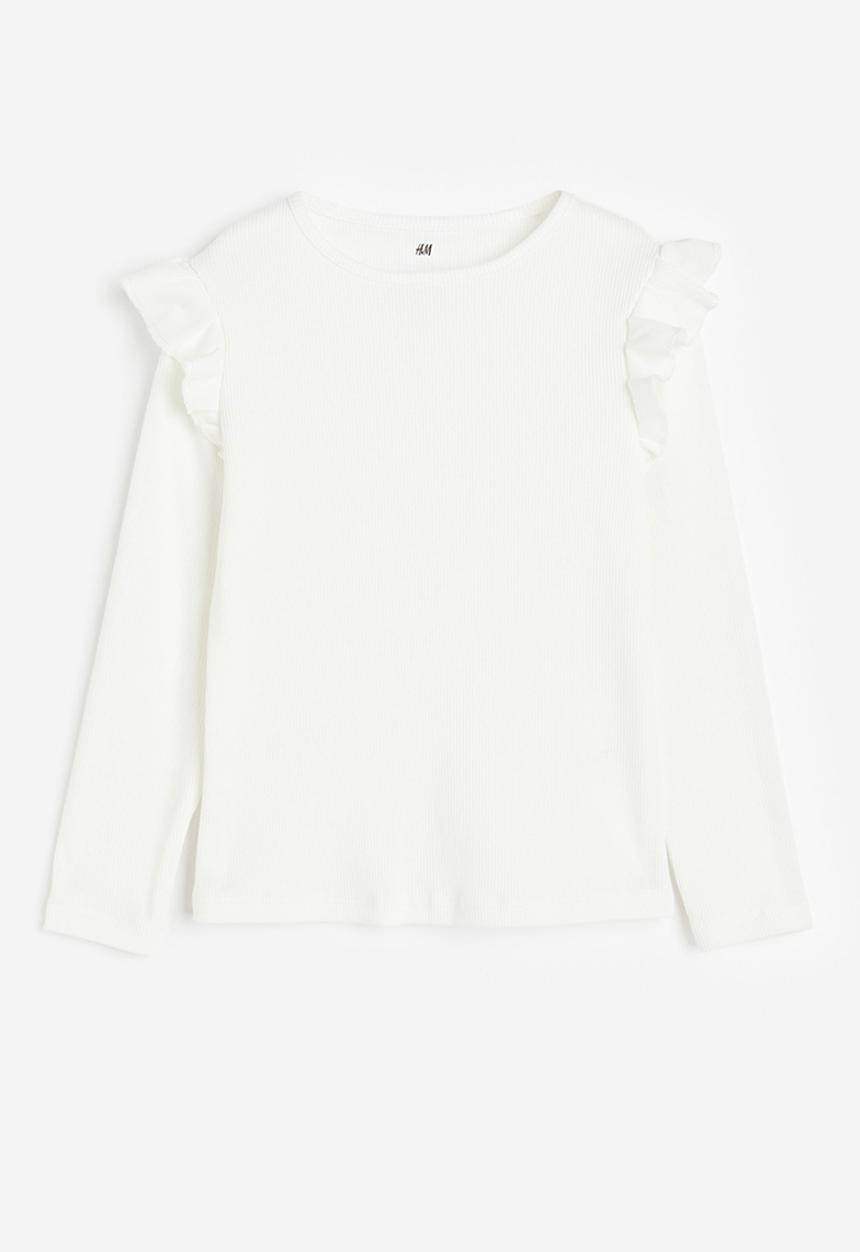 H&M - Flounce-trimmed ribbed top - white
