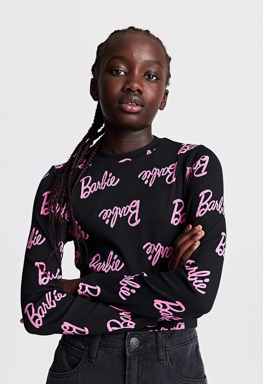 H&M - Printed jersey top - black & pink
