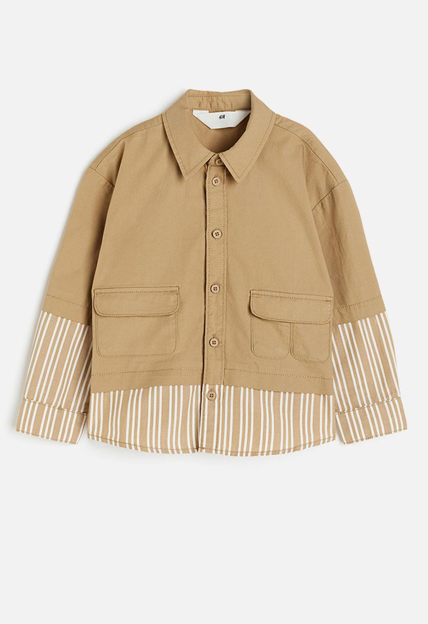 H&M - Oversized poplin overshirt - beige/striped
