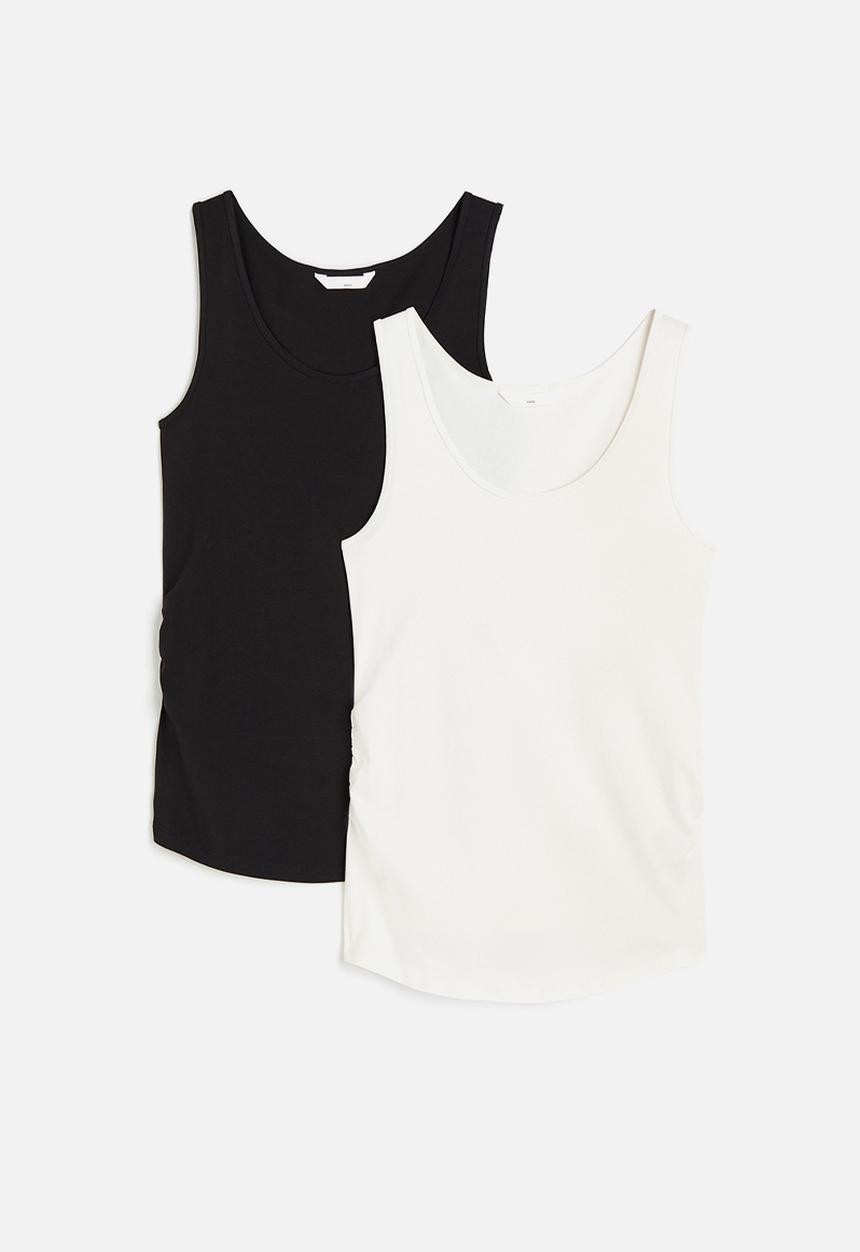 H&M - Mama 2-pack cotton vest tops - white & black