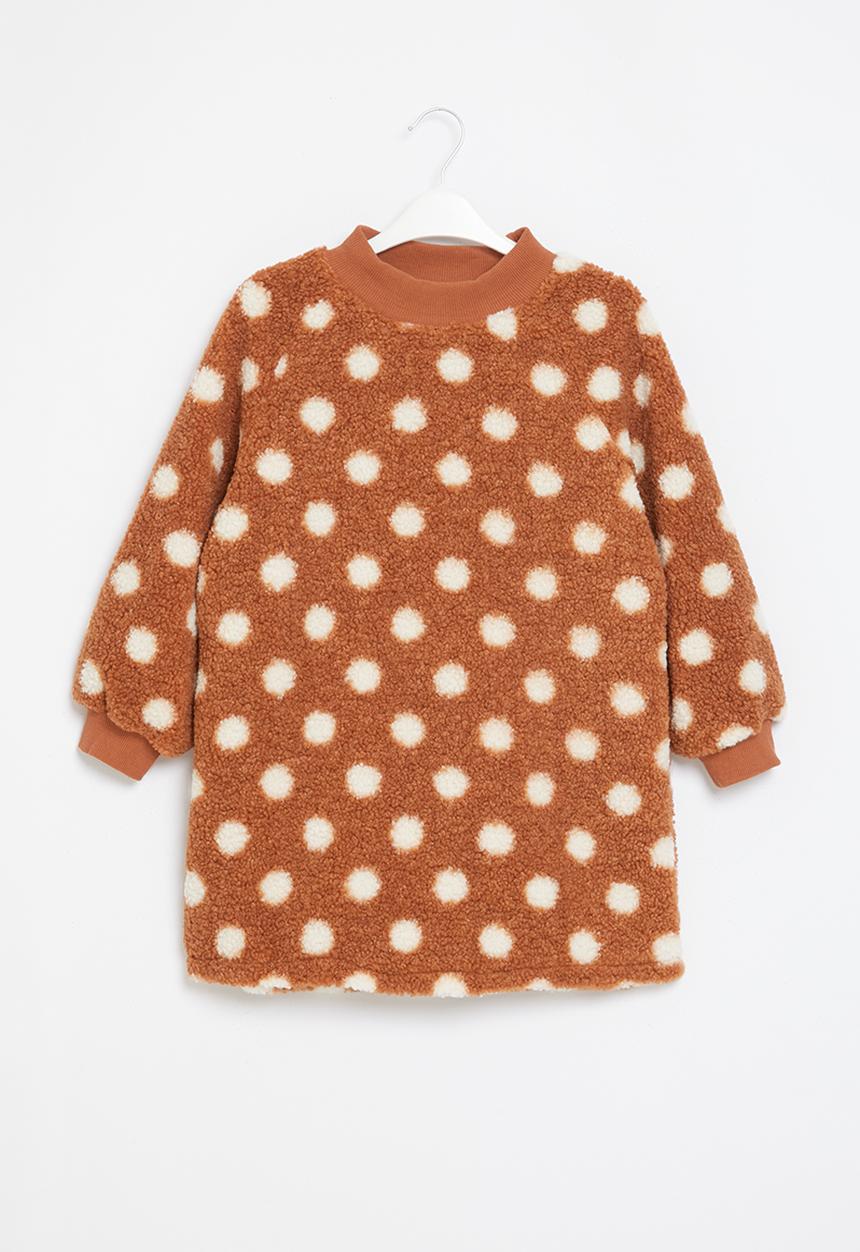 Pop Candy - Polka dot teddy sweater - brown &  white