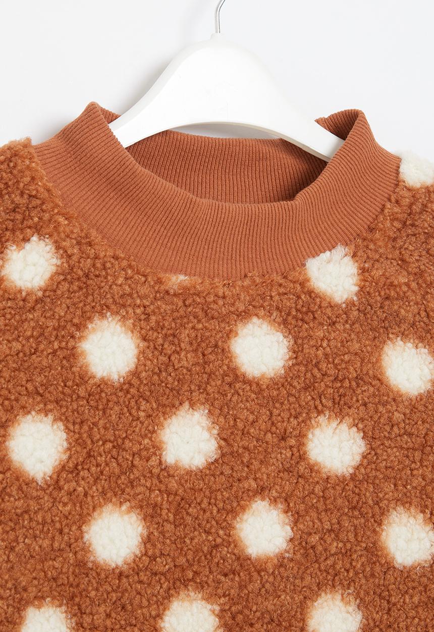 Pop Candy - Polka dot teddy sweater - brown &  white