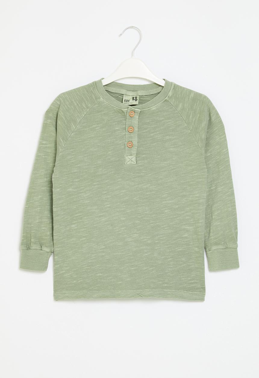 Cotton On - Hayden long sleeve henley tee - deep sage slub